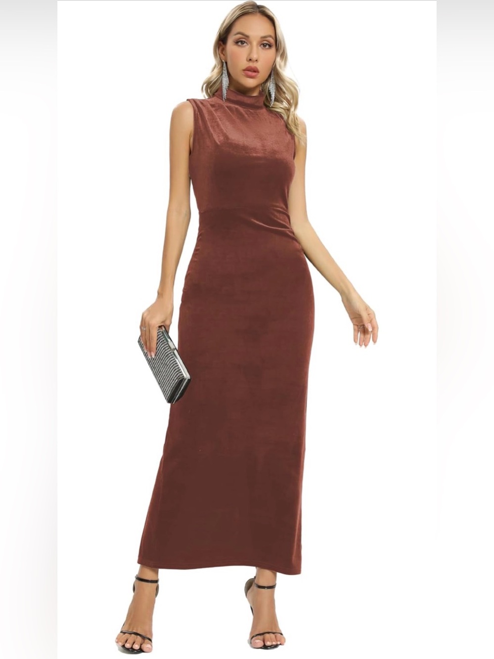 Capuffy Elegant fitted velvet dress in apricot pink, size XS